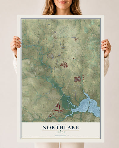 Map of Northlake, Texas, 24 x 36 inch unframed archival matte print