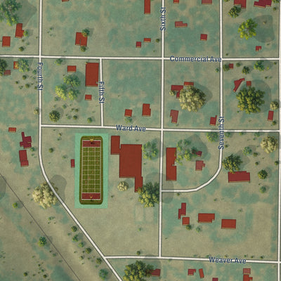 Second close-up of the map of Novice, Texas print showing more streets and buildings