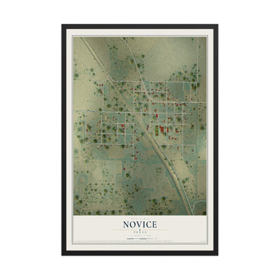 Map of Novice, Texas, 12 x 18 inch print in a black wood frame