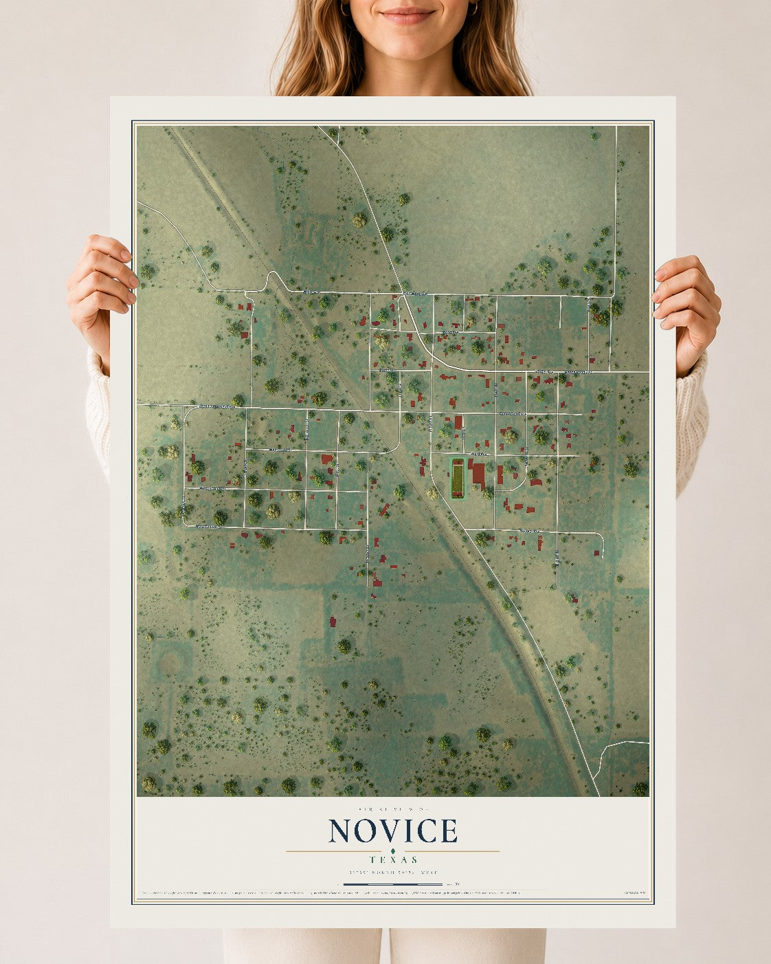 Map of Novice, Texas, 24 x 36 inch unframed archival matte print