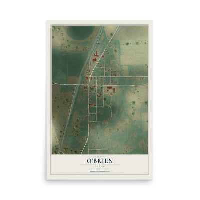 Map of O'Brien, Texas, 12 x 18 inch unframed archival matte print