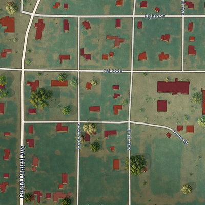 Close-up of the map of O'Brien, Texas print showing street and building detail