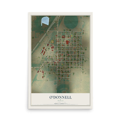 Map of O'Donnell, Texas, 12 x 18 inch unframed archival matte print