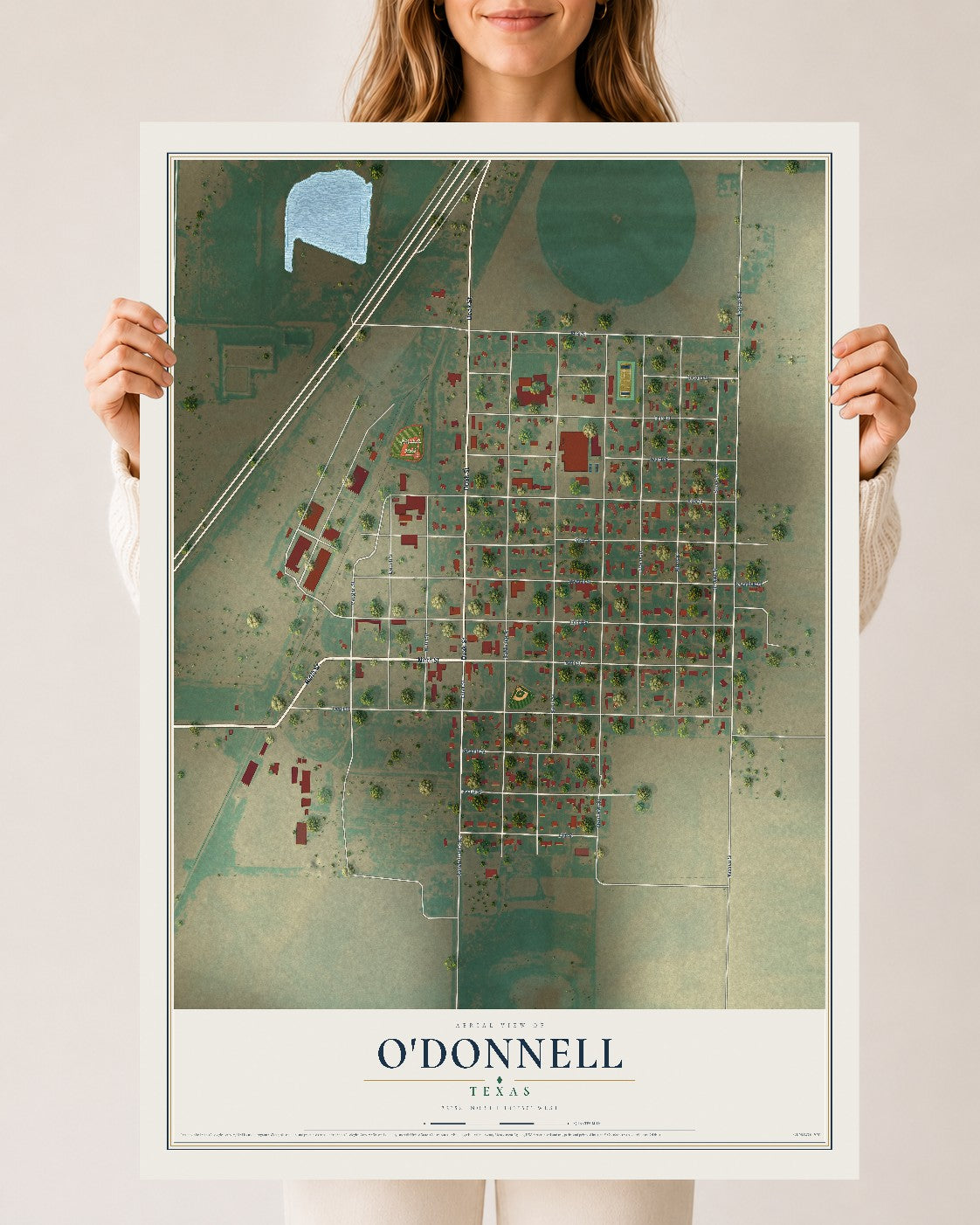 Map of O'Donnell, Texas, 24 x 36 inch unframed archival matte print