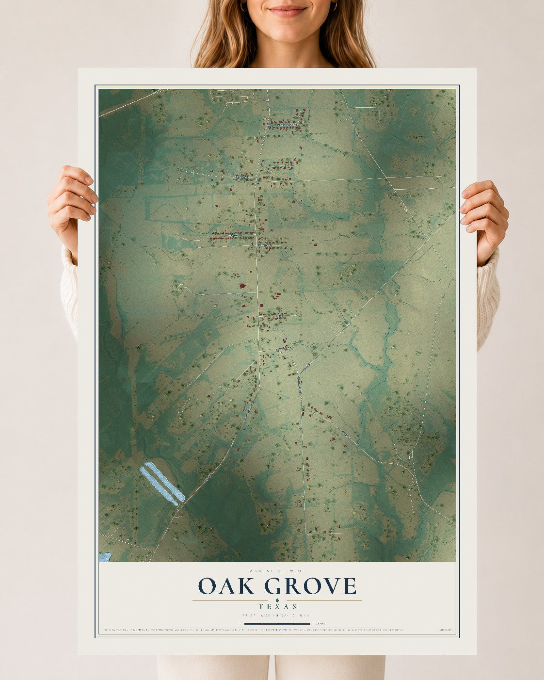 Map of Oak Grove, Texas, 24 x 36 inch unframed archival matte print