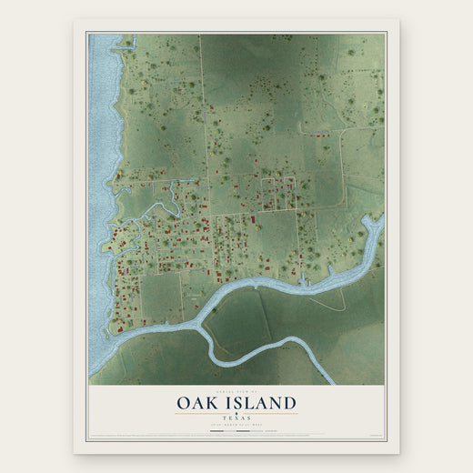 Oak Island, Texas map print, the full design