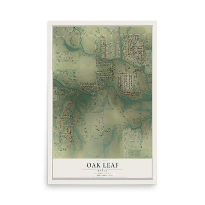 Map of Oak Leaf, Texas, 12 x 18 inch unframed archival matte print