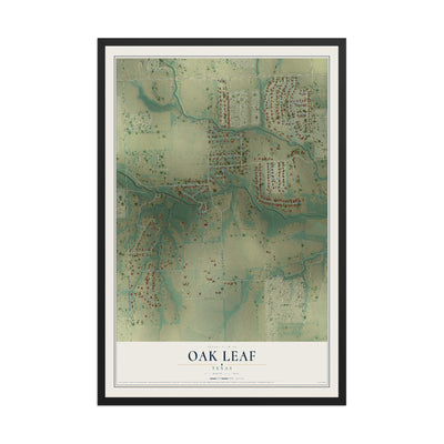 Map of Oak Leaf, Texas, 12 x 18 inch print in a black wood frame