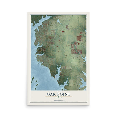 Map of Oak Point, Texas, 12 x 18 inch unframed archival matte print