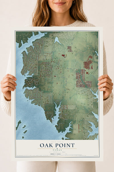 Map of Oak Point, Texas, 18 x 24 inch unframed archival matte print