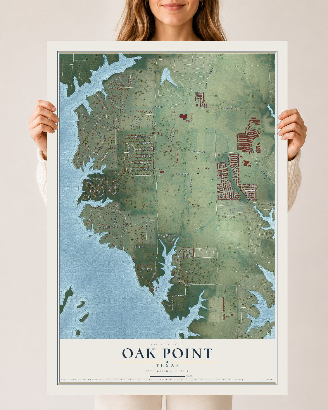 Map of Oak Point, Texas, 24 x 36 inch unframed archival matte print