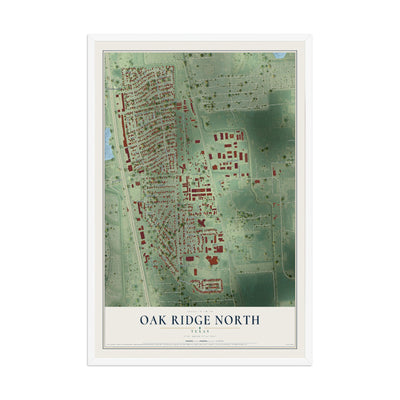 Map of Oak Ridge North, Texas, 12 x 18 inch print in a white wood frame
