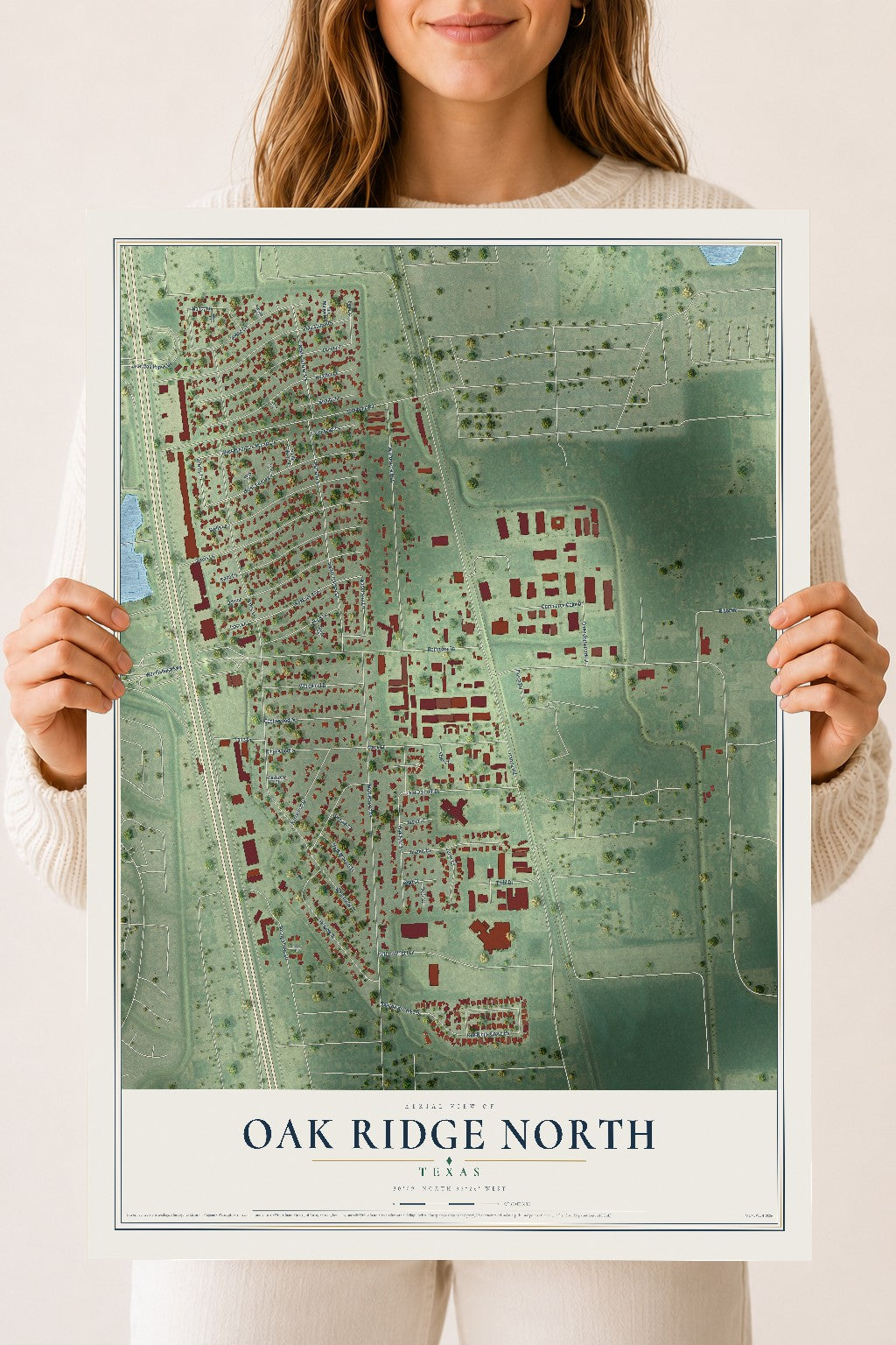 Map of Oak Ridge North, Texas, 18 x 24 inch unframed archival matte print