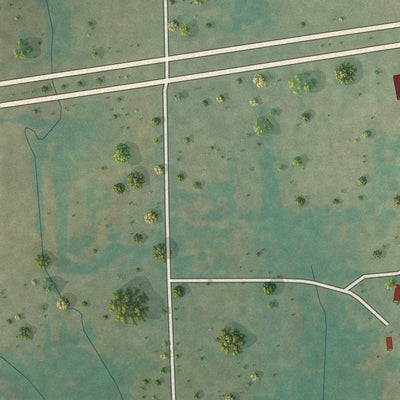 Second close-up of the map of Oak Ridge, Cooke County, Texas print showing more streets and buildings