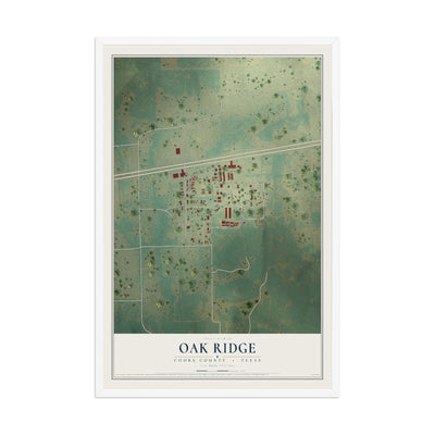 Map of Oak Ridge, Cooke County, Texas, 12 x 18 inch print in a white wood frame