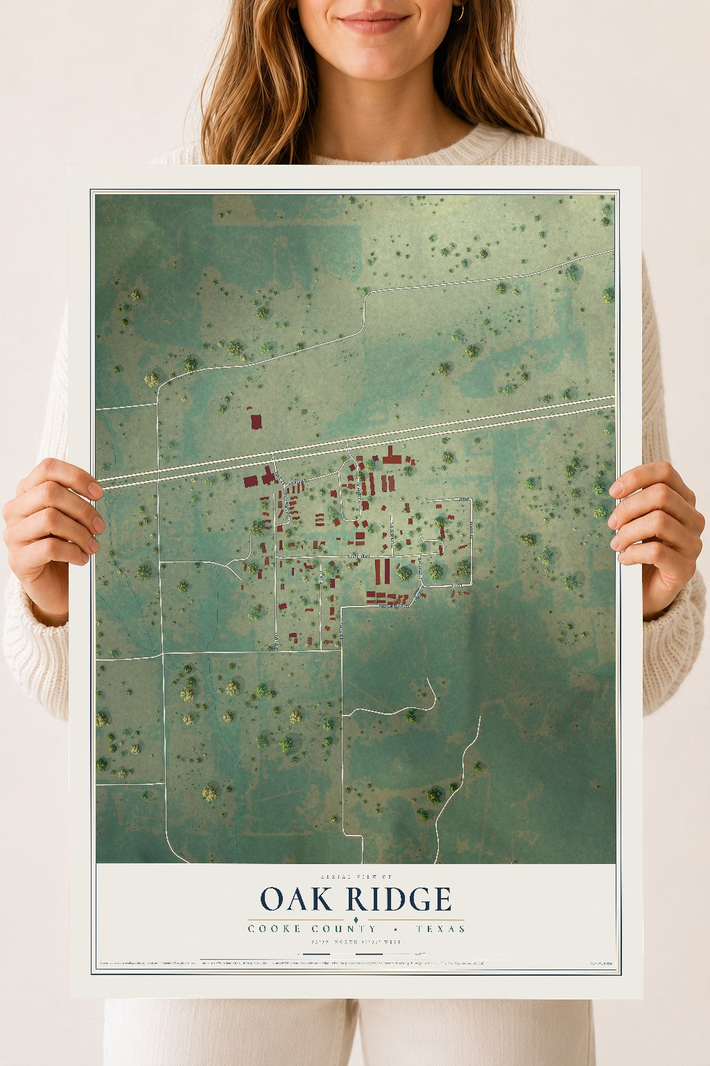 Map of Oak Ridge, Cooke County, Texas, 18 x 24 inch unframed archival matte print