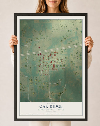 Map of Oak Ridge, Cooke County, Texas, 24 x 36 inch print in a black wood frame