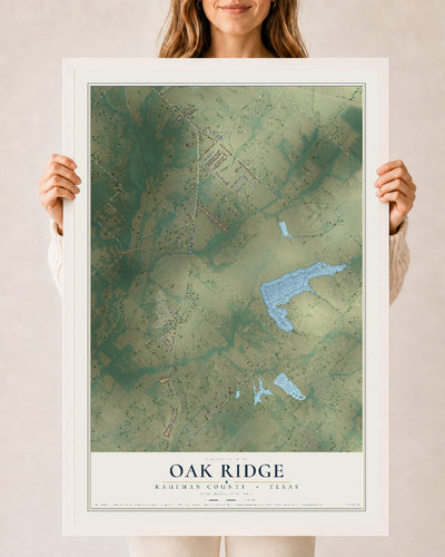 Map of Oak Ridge, Kaufman County, Texas, 24 x 36 inch print in a white wood frame