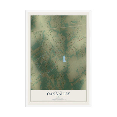 Map of Oak Valley, Texas, 12 x 18 inch print in a white wood frame