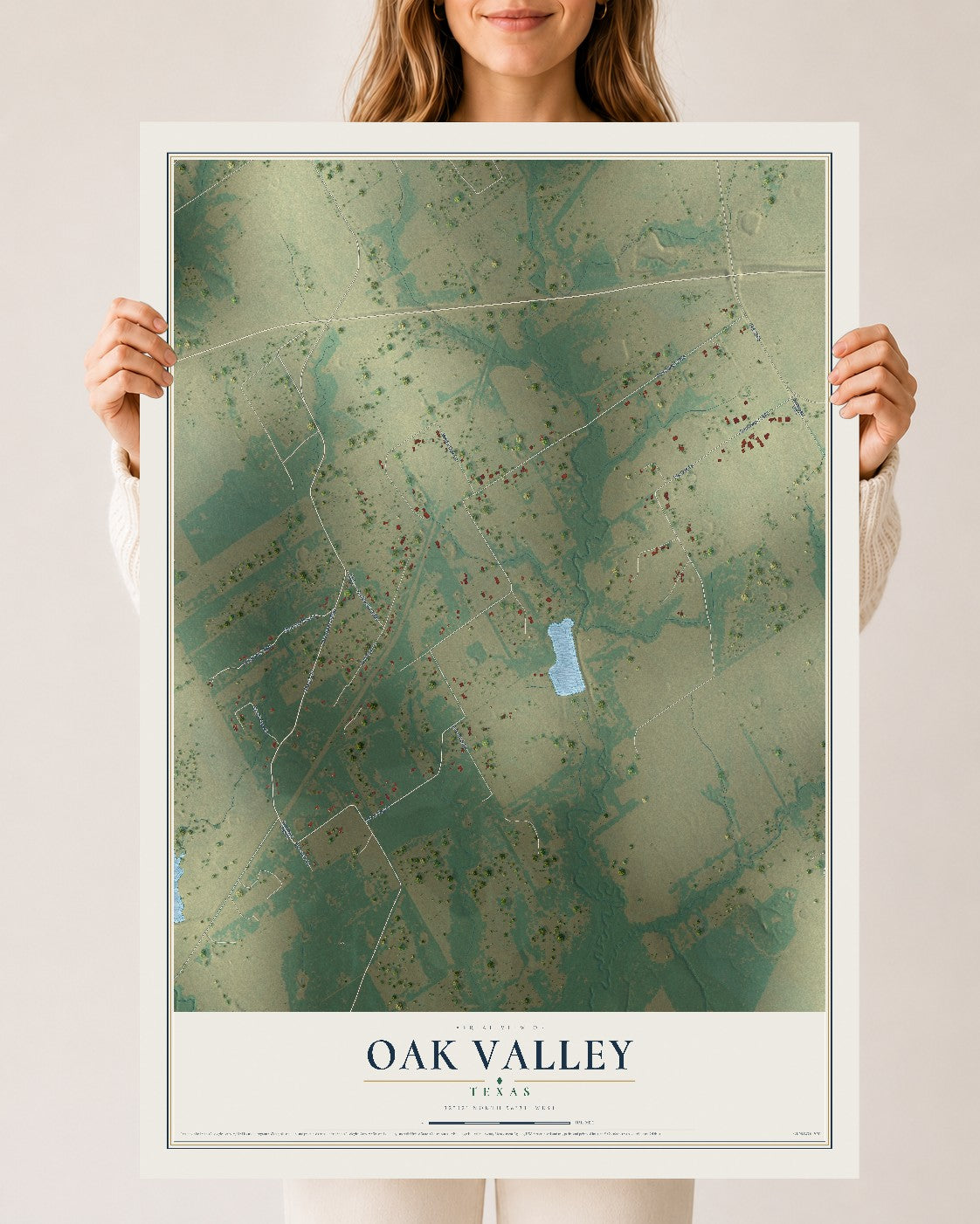 Map of Oak Valley, Texas, 24 x 36 inch unframed archival matte print