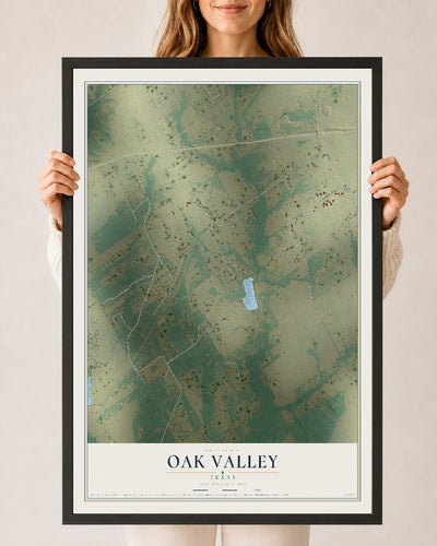 Map of Oak Valley, Texas, 24 x 36 inch print in a black wood frame