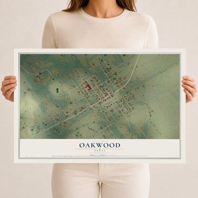 Map of Oakwood, Texas, 12 x 18 inch unframed archival matte print