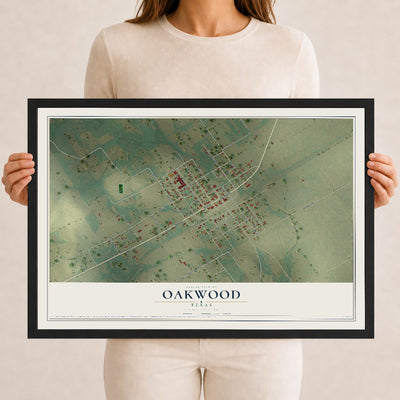 Map of Oakwood, Texas, 12 x 18 inch print in a black wood frame