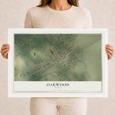 Map of Oakwood, Texas, 12 x 18 inch print in a white wood frame