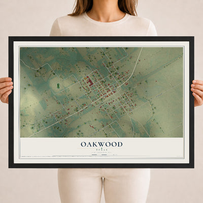 Map of Oakwood, Texas, 18 x 24 inch print in a black wood frame