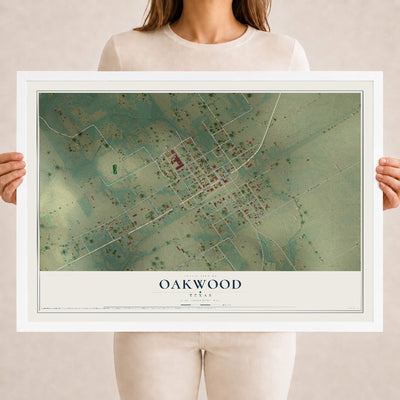 Map of Oakwood, Texas, 18 x 24 inch print in a white wood frame