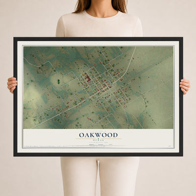 Map of Oakwood, Texas, 24 x 36 inch print in a black wood frame