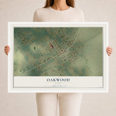 Map of Oakwood, Texas, 24 x 36 inch print in a white wood frame