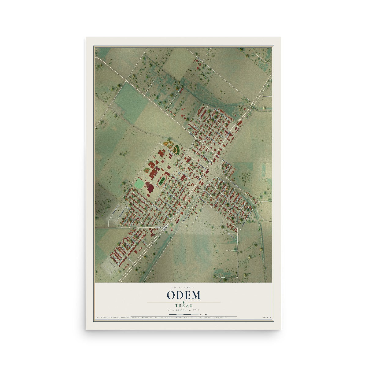 Map of Odem, Texas, 12 x 18 inch unframed archival matte print
