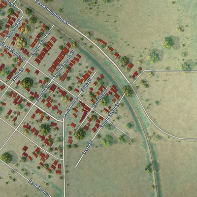 Second close-up of the map of Odem, Texas print showing more streets and buildings