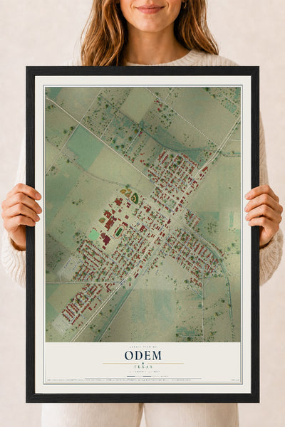 Map of Odem, Texas, 18 x 24 inch print in a black wood frame