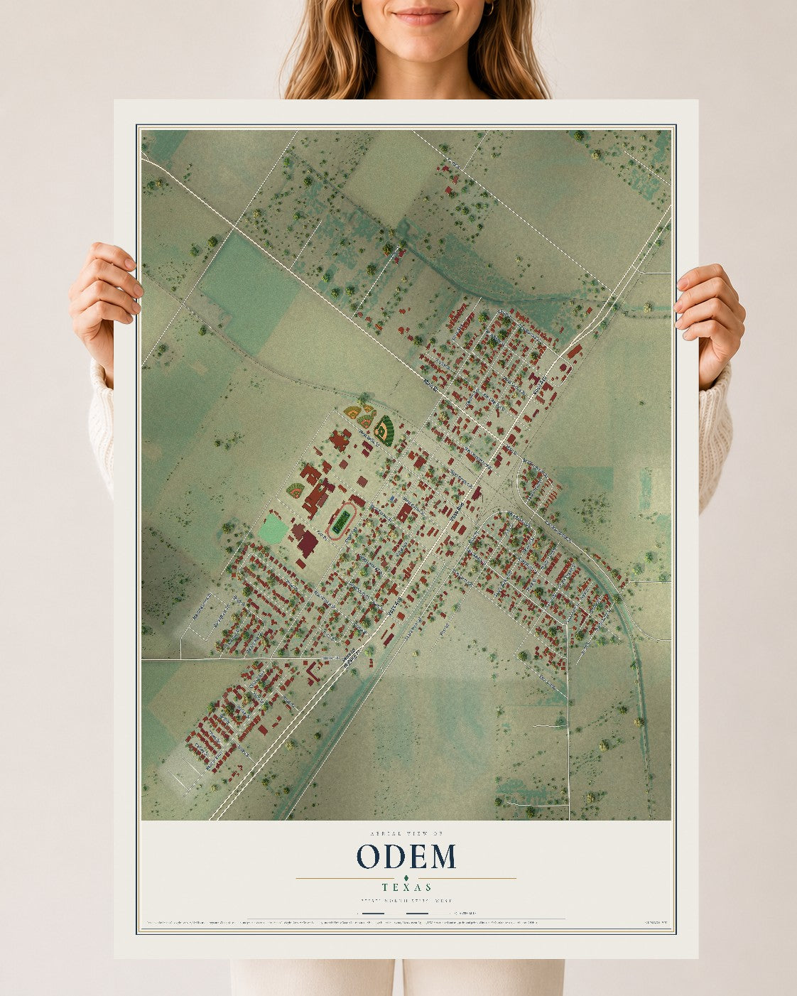 Map of Odem, Texas, 24 x 36 inch unframed archival matte print
