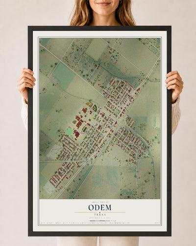 Map of Odem, Texas, 24 x 36 inch print in a black wood frame