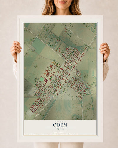 Map of Odem, Texas, 24 x 36 inch print in a white wood frame
