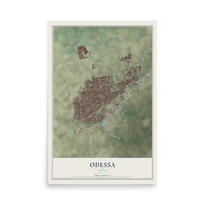 Map of Odessa, Texas, 12 x 18 inch unframed archival matte print