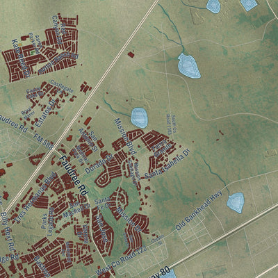 Second close-up of the map of Odessa, Texas print showing more streets and buildings