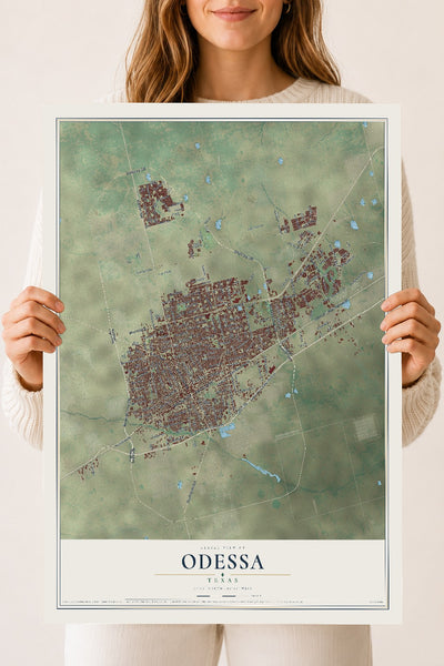 Map of Odessa, Texas, 18 x 24 inch unframed archival matte print