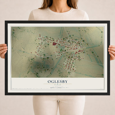 Map of Oglesby, Texas, 18 x 24 inch print in a black wood frame