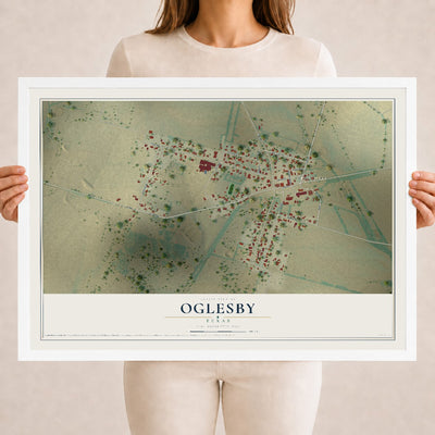 Map of Oglesby, Texas, 18 x 24 inch print in a white wood frame