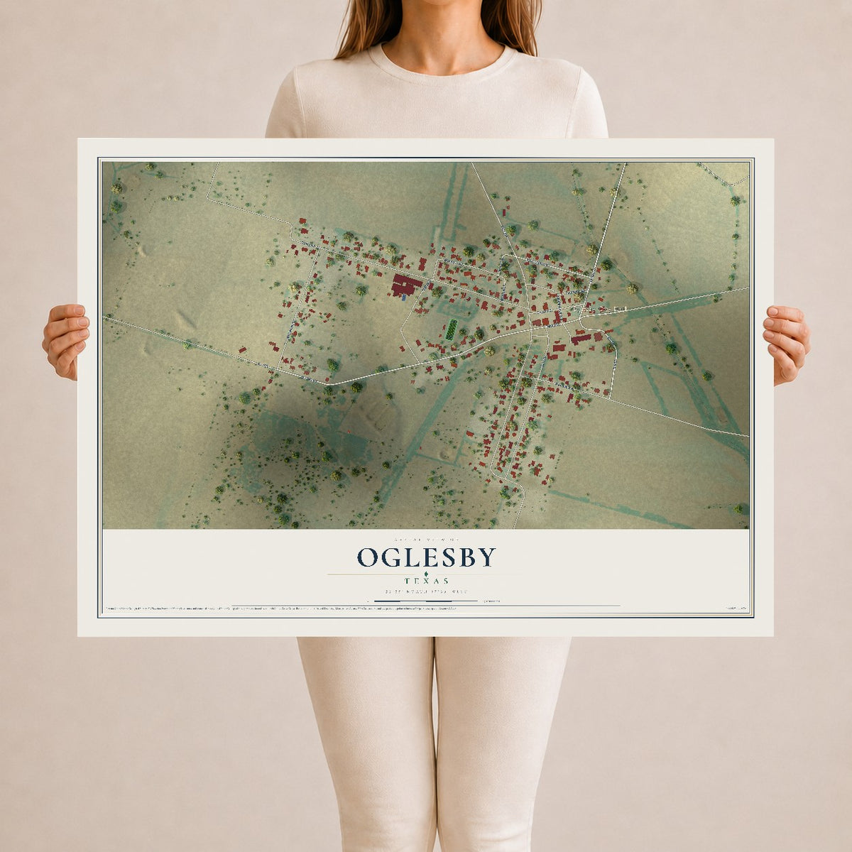 Map of Oglesby, Texas, 24 x 36 inch unframed archival matte print