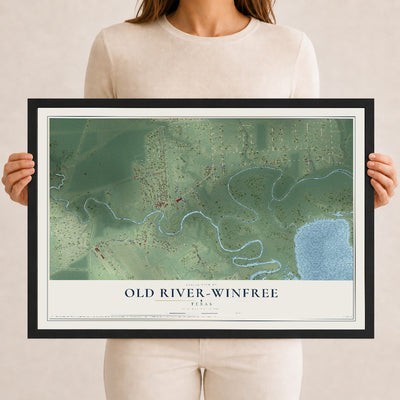 Map of Old River-Winfree, Texas, 12 x 18 inch print in a black wood frame