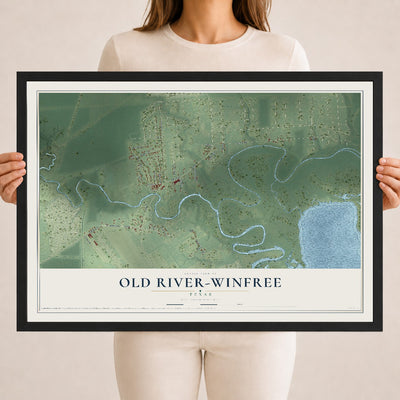 Map of Old River-Winfree, Texas, 18 x 24 inch print in a black wood frame