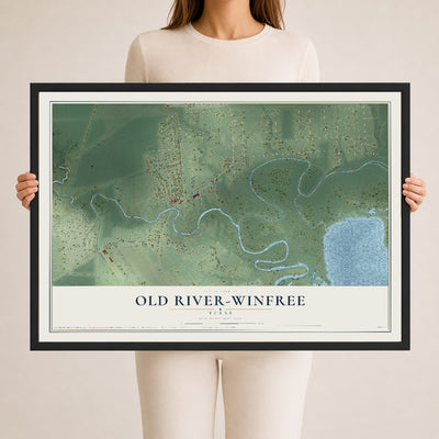 Map of Old River-Winfree, Texas, 24 x 36 inch print in a black wood frame