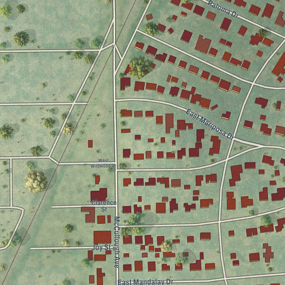 Second close-up of the map of Olmos Park, Texas print showing more streets and buildings