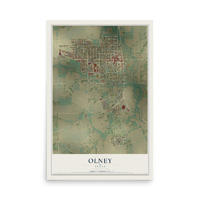 Map of Olney, Texas, 12 x 18 inch unframed archival matte print