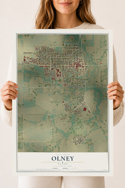 Map of Olney, Texas, 18 x 24 inch unframed archival matte print